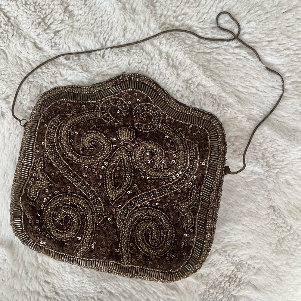 NWOT Brown Hand Beaded Mini Purse - Picture 8 of 9
